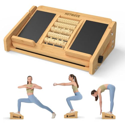 HOTWAVE Slant Board for Calf Stretching with Foot Massage Roller, Calf Stretcher Slant Board for Exercise, Portable Adjustable Bamboo Incline Slantboard for Ankle Knees Leg Physical Therapy Equipment