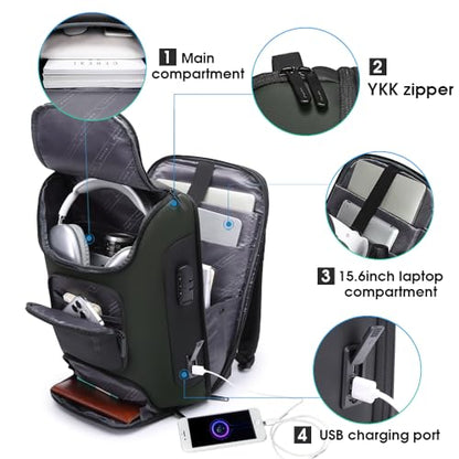 BANGE Business Backpack with USB Charging Port, Anti Theft Laptop Backpacks Fit for 15.6 INCH,Men Travel Backpack with Water Bottle Holder for Men and Women - color: Green