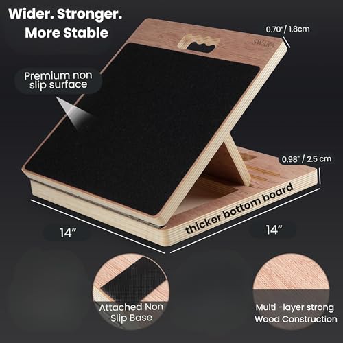 14″ Wide Premium Portable Wooden Slant Board, Thicker Bottom – Professional Adjustable Calf Stretching, Beginner & Rehab Friendly, Exercise Guide and Bonus Muscle Roller, Squats, Physical Therapy - color: Natural, size: 14x14 Inch