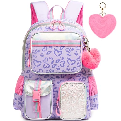 Meetbelify Backpack for School - Aesthetic Bookbag for Elementary to Teen Girls, Cute School Bag for Kids 8-10 - color: Purple