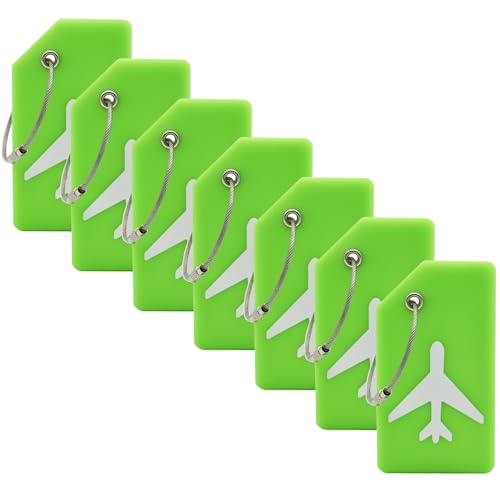 7 Pack Silicone Luggage Tag Baggage Handbag Travel Bag Tags with Name ID Card Perfect to Quickly Spot Luggage Suitcases (Green) - color: Green, size: Set of 7