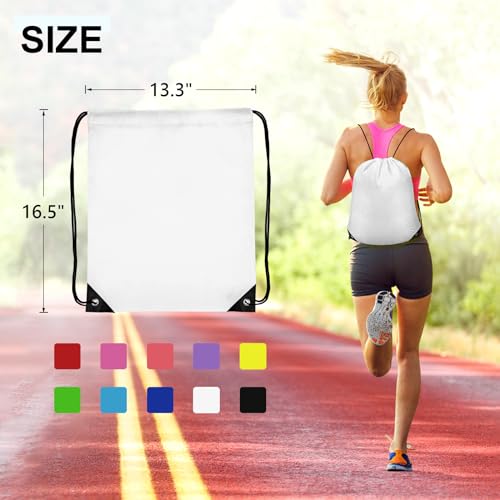 Grneric 50Pcs Drawstring Backpack Bulk Cinch Bag, Drawstring Bags Polyester for Gym Sports Beach Party Trip (White) - color: White