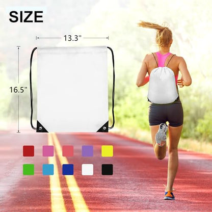 Grneric 50Pcs Drawstring Backpack Bulk Cinch Bag, Drawstring Bags Polyester for Gym Sports Beach Party Trip (White) - color: White