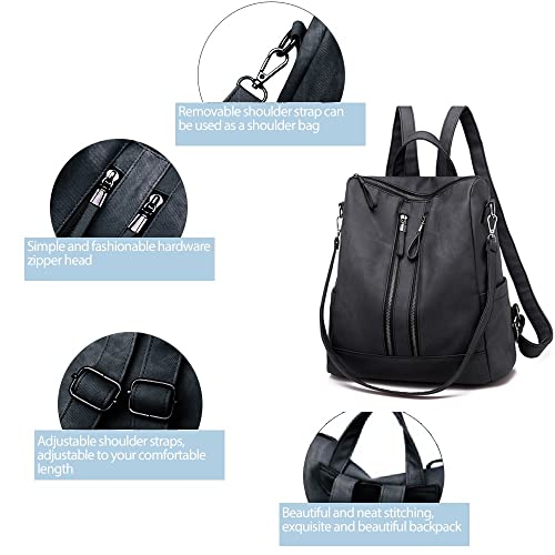 Backpack Purse for Women, Women Backpack Purse Small Leather Waterproof Anti-theft Shoulder Bags Handbags Ladies - color: Double Zipper Black Grey