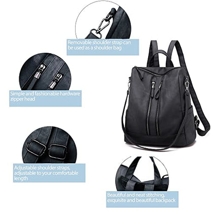 Backpack Purse for Women, Women Backpack Purse Small Leather Waterproof Anti-theft Shoulder Bags Handbags Ladies - color: Double Zipper Black Grey
