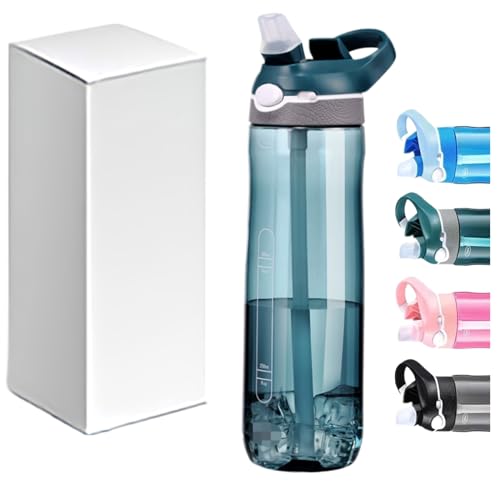 25oz Water Bottle with Straw, Clip, Handle & Marker, Tritan BPA-Free Sport Water Bottle for Men, Travel Clear Water Bottle for Outdoor & School (Green) - color: Green