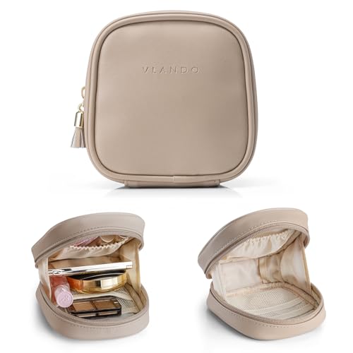 VLANDO Mini Makeup Bag,Small Water-Resistant Cosmetic Pouch with Pockets | Keeps Lip Gloss,Mini Cosmetics,Daily Essentials Gift for Women,Great for Tote,Office,Travel - color: Toffee