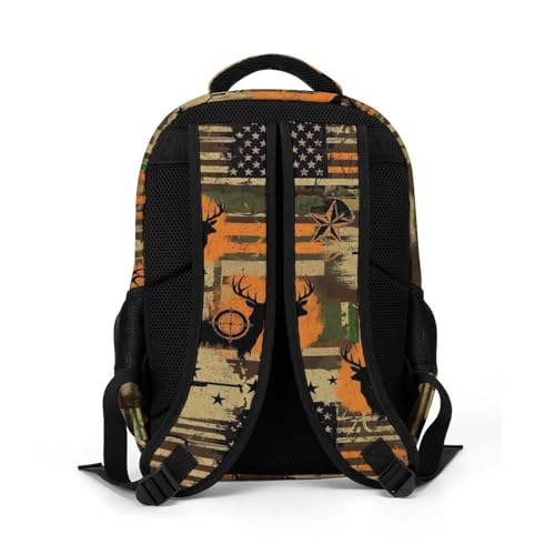 Carry On Anti Theft Laptop Backpack Fall Camouflage Camo American Flag Hunting Deer, Large Sturdy Travel Bag with Multi Compartments for Business Weekender Hiking - color: Pattern (348)