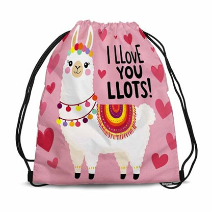 Drawstring Backpack Bag Sports Gym Sack Cute Alpaca Lettering I Llove Llots Pink Heart Background Shoe Bag for Women Men 14x16.9 Inch - color: Cute Alpaca