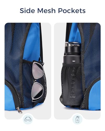 Swim Bag Mesh Drawstring Backpack with Shoe Compartment Sports Gym Sackpack with Mesh Pockets Beach Backpack for Swimming, Gym, and Workout Gear (Navy Blue)