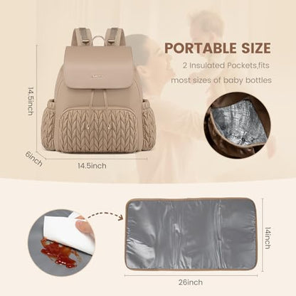 LOVEVOOK Diaper Bag Backpack, Small Baby Bag, Cute Baby Diaper Bag, Stylish Water-Resistant Travel Baby Bag for Mom, Baby Backpack with Changing Pad, Stroller Straps -Nude - color: Nude