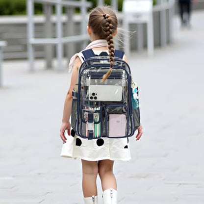 Clear Backpack Heavy Duty Transparent Backpacks Stadium Approved for School Work Sport Travel (Navy Blue) - color: Navy Blue