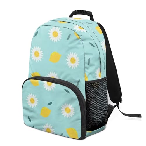 Large Capacity School Backpack for Teens & College Students - Durable 17 Inch Laptop Bookbag with Padded Sleeve, Side Water Bottle Holders for High School, Daisy Cartoon Lemon Print - color: Daisy Cartoon Lemon Print
