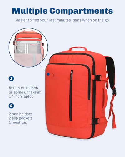 Hynes Eagle Carry on Backpack 38L Large Travel Backpack for Women Flight Approved Weekender Bag Laptop Backpack Men 15 inches Orange - color: Orange