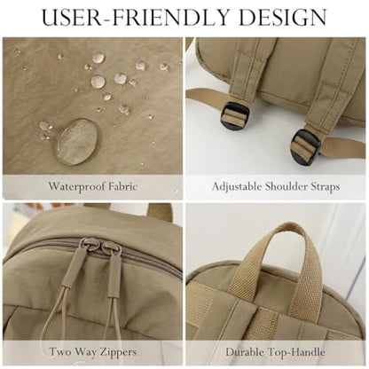 Nylon Backpack for Women Men, Waterproof Travel Backpack Purse Casual Daypack, Gym School Backpack for Daily Cycling (Khaki) - color: Khaki