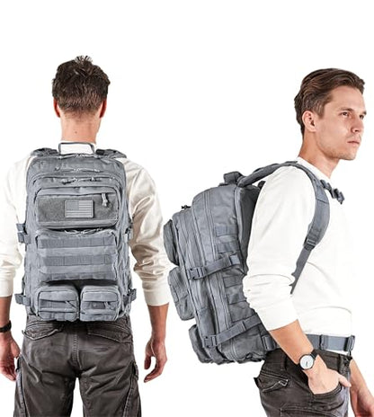Falko Tactical Backpack for Men and Women 50L Backpack 2.4x Stronger Large Military Molle Rucksack, Bugout Backpack Outdoors - color: Wolf Grey