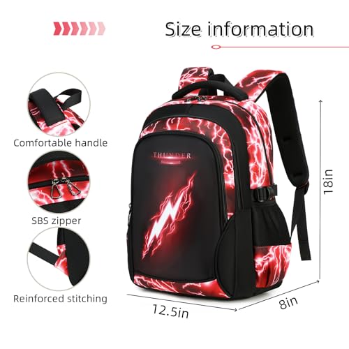 Boys Backpack for Kids Elementary School Bags Lightning Teens Durable Bookbag (red) - style: Red
