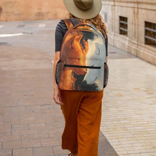 Wolf Kids Backpack for Girl Boy Waterproof Kids Back Pack | Animal Fire School Bookbag fit Women Men Lightweight Rucksack Casual Daypack Carry On Bag for Work Hiking Camping Gym Travel - color: Animal Fire Art Wolf