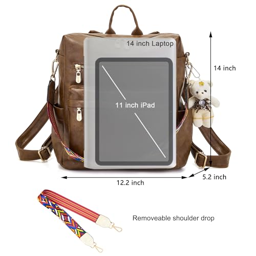 Soperwillton Women Backpack Purse Multipurpose Design Handbags Shoulder Bag PU Leather Travel bag Backpack Set 2pcs - color: Darkbrown