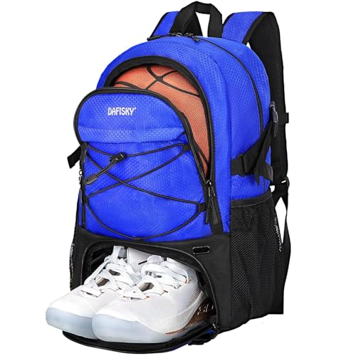 DAFISKY Basketball Backpack Sports Bag | Basketball Bag with Shoe Compartment and Ball Holder, 30L Large gym bag for boys girls - color: Blue