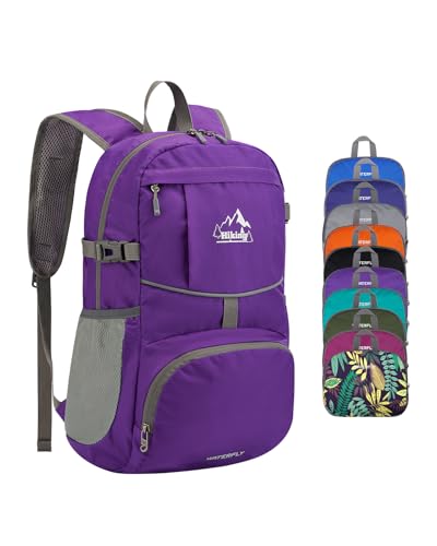WATERFLY Hiking Packable Daypack Backpack: 25L Ultra Lightweight Day Pack for Women Men - Small Compact Folding Back Pack for Outdoor Sport Cycling Camping Travel Trip - Purple - color: D-purple, size: 25L