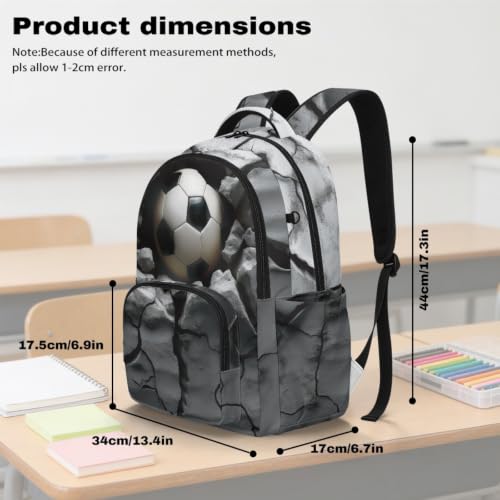 Suobstales 3D Soccer Print Kids School Backpack Lightweight Casual Daypack Schoolbags for Teens Girls Boys Large Capacity Rucksack with Adjustable Strap Back to School Bookbag - color: 3d Soccer
