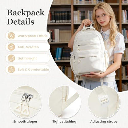 Backpack for College Students Women Men, Aesthetic Backpacks for Middle School, Waterproof Bookbag, Lightweight High School Backpack for Teens Boys Girls(Beige) - color: Beige