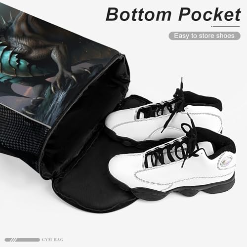 Drawstring Gym Backpack with Shoe Compartment And Wet Pocket, 28L Lightweight Waterproof Cool Dragon Sports Backpack for Workout Swim Beach Travel String Bag for Men Women
