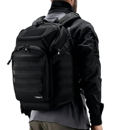 AMHEH 32L 1050D Urban Tactical Laptop Backpack, 17 Inch Computer, Black | Suspended Tech Compartment, MOLLE Daypack, Everyday Carry, Commuting, Airplane Travel Approved, Get Home Bag - color: Black