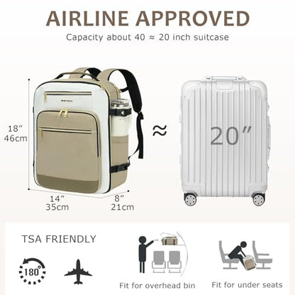 EMPSIGN 40L Travel Backpack for Women & Men, Airline Approved Carry On Backpack, TSA Personal Item Bag Waterproof, Overnight Weekender Essentials Backpacks for Business fits 17" Laptop, Khaki - color: Beige/Khaki/Light Brown
