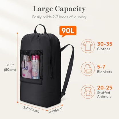 Lifewit Laundry Bag Backpack Travel, 90L, Black - color: Black, size: 90L