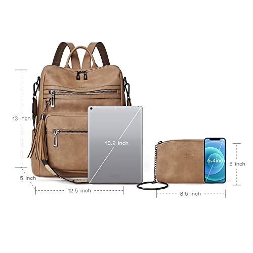 Shrrie Backpack Purse for Women Leather Backpack Fashion Designer Travel Backpack Convertible Shoulder Bag - color: 2-1 Two-tone Camel Brown