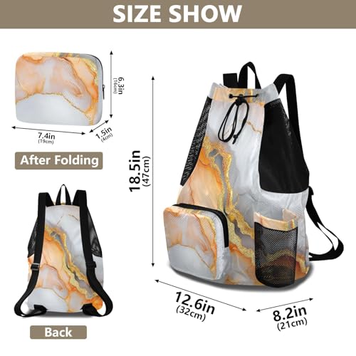 Drawstring Bags Pool Bag With Pockets String Bag Wet and Dry Separation Marble White Orange - color: Color 22