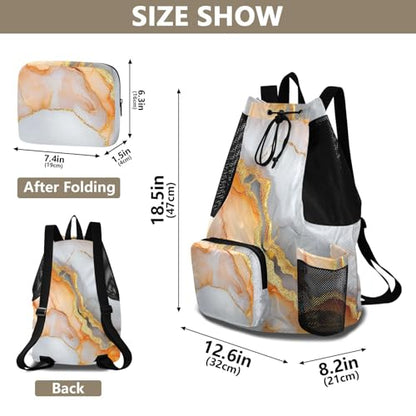 Drawstring Bags Pool Bag With Pockets String Bag Wet and Dry Separation Marble White Orange - color: Color 22
