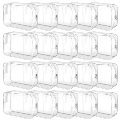 20 Packs Clear Makeup Bag, Bulk Makeup Bags Waterproof PVC Toiletry Bag with Zipper for Travel, Cosmetic Bags for Women Men, Clear Diaper Bag Organizer Pouches (White) - color: 20 white