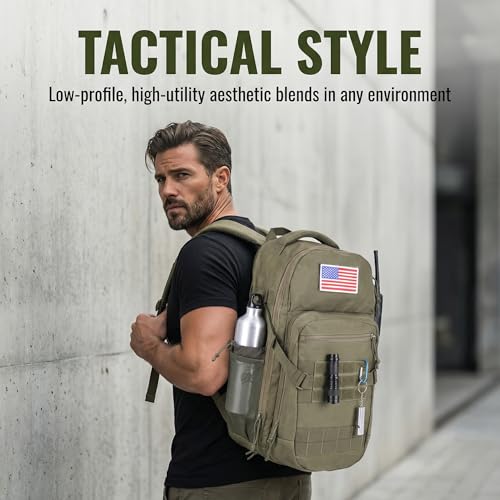 Zsearaymy 25L Small Tactical Hiking Backpack with 180° Open Design Molle System Padded Laptop Lightweight (OD.Green) - color: Od.green