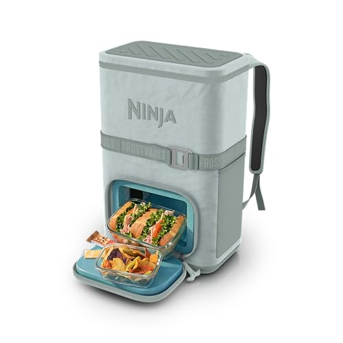 Ninja Backpack Cooler | FrostVault Go 24 Can Soft Cooler | Leakproof Zipper with Built in Can Opener, 2 Ice Packs & Dry Storage Drawer | for Hiking, Camping & More | Soft Sage | FF124GN2 - color: Soft Sage, size: 24 Can