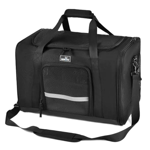 Wakytu Dog Carriers for Small Dogs, Cat Carrier Travel, Expandable, Collapsible, 900D High Density Oxford Cloth, Wear-Resisting, Anti Tearing, Reflective Tape,Safety Lock Zipper - color: 2.0 Black, size: 19.3"L x 13"W x 13"H