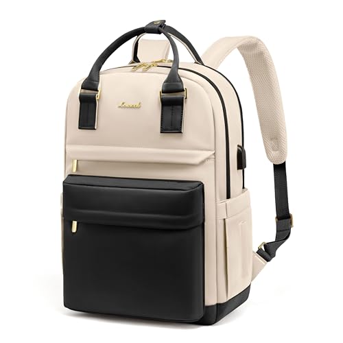 LOVEVOOK Travel Laptop Backpack Women Anti-theft Laptop Bag with USB Port Waterproof Computer Backpack for Nurse College Work - color: Beige & Black-1, size: 15.6 Inch