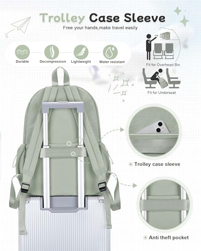 BJLFS Green Cute School Backpack with Laptop Compartment Small Travel Laptop Backpack for Women Men Waterproof College Backpack Simple School Bag for Teens Girls Boys - color: Green
