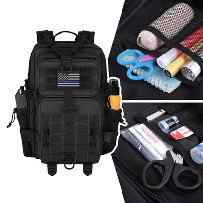 Hannibal Tactical 30L MOLLE Assault Pack, Tactical Backpack Military Army Camping Rucksack with Bottle Holder, 3-Day Pack, Black - color: Black, size: 30L