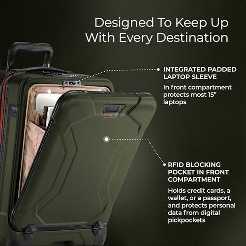 Briggs & Riley 21 Inch International Carry-On Luggage with Wheels - Small Rolling Hard Shell Heavy Duty Suitcase with Laptop Compartment - 360 Spinner Wheels - Torq Collection - Hunter Green - color: Hunter, size: 21"