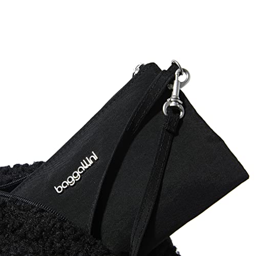 Baggallini Womens All Day Backpack With RFID Phone Wristlet, Black Faux Shearling - color: Black Faux Shearling