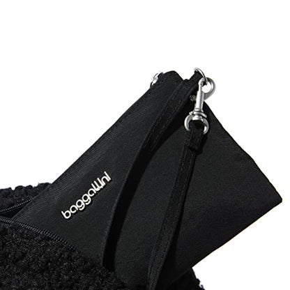 Baggallini Womens All Day Backpack With RFID Phone Wristlet, Black Faux Shearling - color: Black Faux Shearling