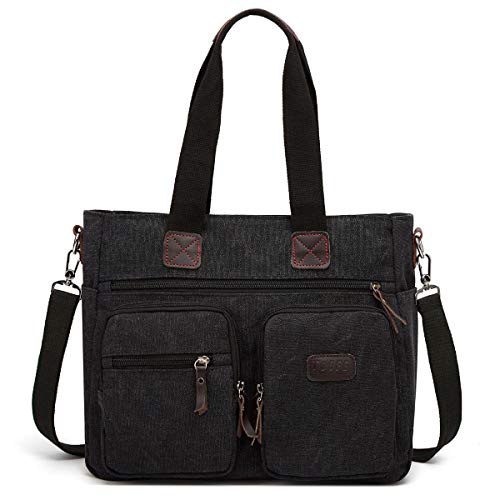 ToLFE Women Top Handle Satchel Handbags Shoulder Bag Messenger Tote Bag Purse Crossbody Bag Travel Work Tote Bag - color: New-black1, size: Double handles with 9.1" drop