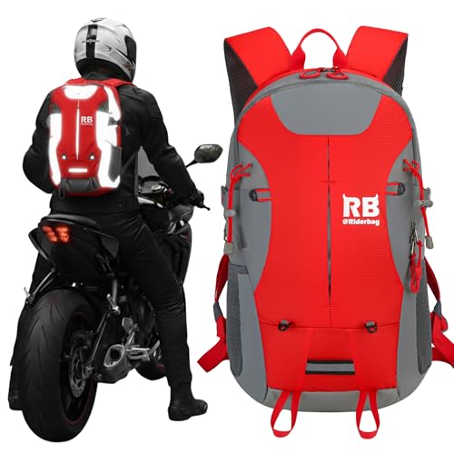 riderbag Reflective Motorcycle Backpack, Hi Viz Commuter Riding Bag | Designed by Riders for Everyday Rides with Laptop Compartment and Helmet Net. Built to Help You Be Seen. - color: Red