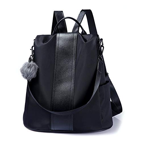 PINCNEL Women Backpack Purse Waterproof Nylon Anti-theft Rucksack Lightweight Shoulder Bag - color: Black, size: Medium
