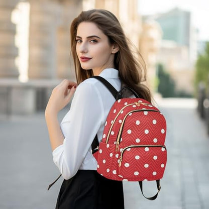 susiyo Red White Polka Dot Print Backpack for Women Red White 10L Bag Classic Ladies Backpacks Travel Casual Daypack - color: Red White, size: Small