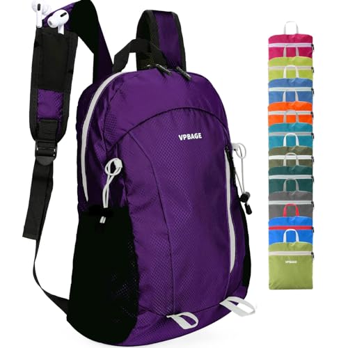 VPBAGE 15L Water-resistant Hiking Daypack for Women, Small Backpack Travel Outdoor, Lightweight Day Pack with Tool Loops - color: Super Dark Purple