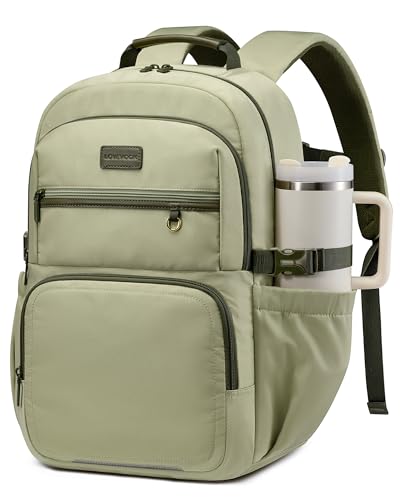 LOVEVOOK Laptop Backpack for Women, 15.6 Inch Travel Backpack with Giant Tumbler Holder Pocket, Multi-Pocket College School Bookbag Purse, Water-Resistant Work Daypack for Teacher Nurse - color: Sage Green-deep Olive Green-m, size: 15.6 inch